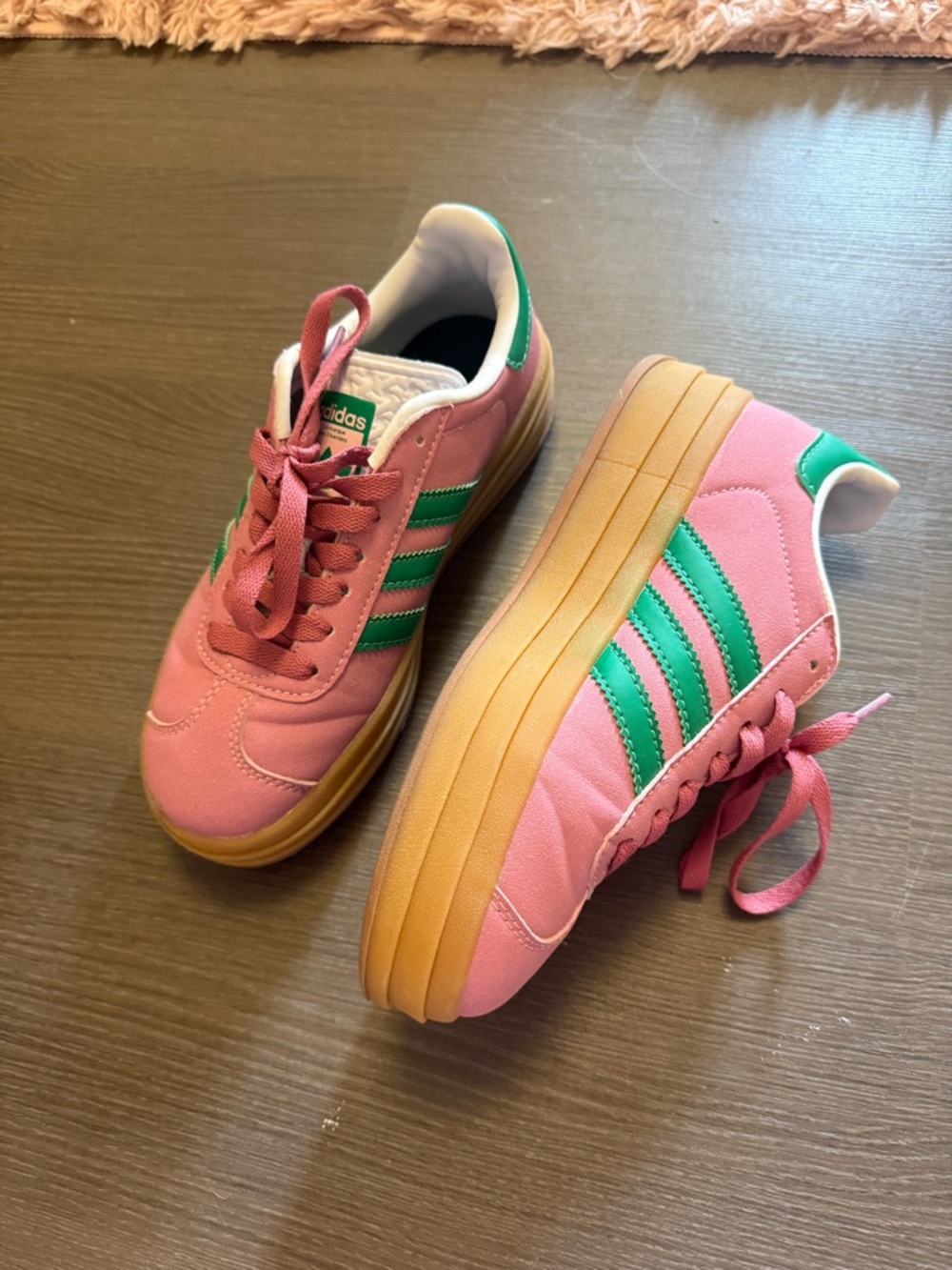 adidas Pink with Green Stripe Platform Sneakers - Picture 5 of 5